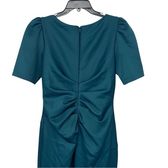 NWT XSCAPE | Hunter Green Demi 3/4 Sleeve Side Ruched Floor Length Gown 14 - Picture 9 of 14